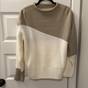 SHEIN Two-Tone Sweater in White and Tan